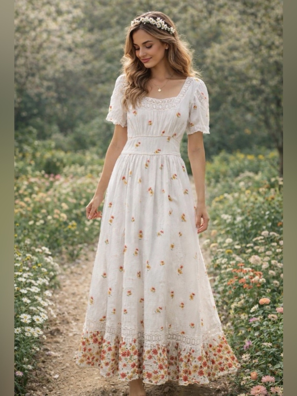 Chasing Unicorns S White Embroidered Floral Maxi Dress Boho Hippie Graduation